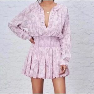 House of Harlow 1960 Revolve Ajay Pink Paisley Ruffled Smocked Mini Dress Size L